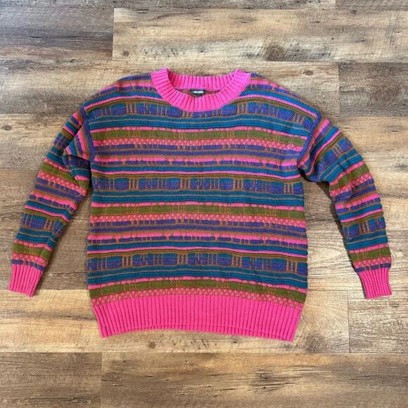 Wild Fable XL Pink Blue 3D Textured Striped Sweater Pullover Crewneck 90s READ - Picture 1 of 10